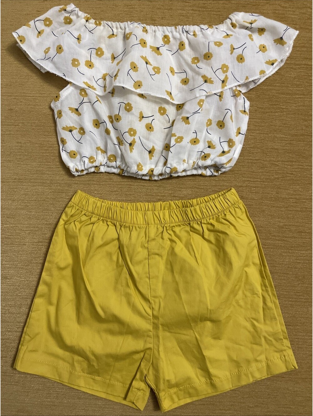 Shein Girls Size 2-3 XS Yellow Floral Ruffled Crop Blouse & Short Set! A5346